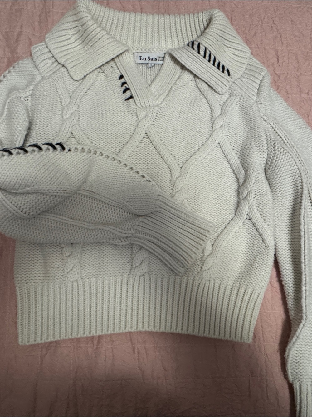 Anthropology  cream Cable-Knit Collared Sweater